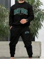 Manfinity Men's Casual Printed Letter Sweatshirt And Pants Set