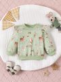 SHEIN Baby Girl's Fun And Cute Cartoon Animal Design Soft And Comfortable Ruffled Sweatshirt