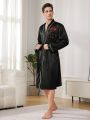 1pc Men's Robe With Text And Crane Print