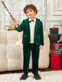 SHEIN Young Boy Single Breasted Velvet Blazer & Pants & Bow Tie Shirt