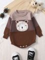 Baby Boys' Color-Blocking Cartoon Pattern Knitted Romper