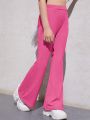 SHEIN Kids EVRYDAY Tween Girls' Knitted Flare Sports Casual Pants