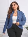 SHEIN LUNE Women's Plus Size Button Decorated Denim Jacket