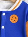 Baby Boys' Color Block Sleeve Smiling Face Baseball Jacket