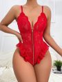 SHEIN Women's Lace Zipper Design Sexy Bodysuit