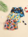 SHEIN Baby Boy Plant Pattern Elastic Waist Casual Swim Trunks 3pcs/Set