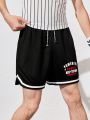SHEIN Teenage Boys' Casual Color Block Sports Shorts With Letter Print