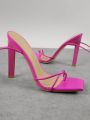 Square Toe Front Criss Cross Strappy Heels