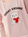 SHEIN 2pcs Teen Girls' Letter & Little Bear Pattern T-shirt And Pants Homewear