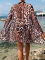 SHEIN Swim Vcay Leopard Print Flared Sleeves Kimono
