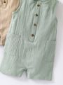 SHEIN Kids SUNSHNE Little Boy'S Solid Color Sleeveless Jumpsuit