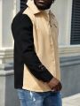 Extended Sizes Plus Size Men's Woolen Jacket With Letter Print And Color Block Design