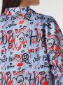 Space University Plus Size Graffiti Printed Drop Shoulder Jacket