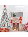 Costway 8ft Snow Flocked Hinged Christmas Tree w/ Berries & Poinsettia Flowers