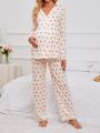 Maternity Cherry Print Long Sleeve Top And Pants Pajama Set