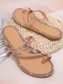 Women'S Flat Sandals With Rhinestone Décor