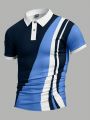 Manfinity Homme Men's Color Block Striped Short Sleeve Polo Shirt