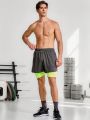 Men's Color Block Drawstring Waist Sport Shorts, 2 In 1 Style