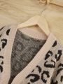 SHEIN Tween Girls' Leopard Pattern Jacquard Long Sleeve Cardigan, For Big Kids