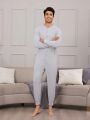 Men'S Solid Color Front Buttoned Jumpsuit For Home Wear