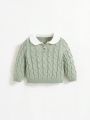 SHEIN Baby Girl Contrast Collar Cable Knit Sweater