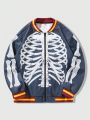 ROMWE Goth Men Skeleton Print Baseball Jacket