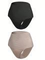 2pcs Women'S Solid Color High Waist Tummy Control Thong Underwear