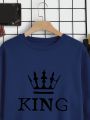 Men's Letter & Crown Printed T-shirt And Sweatpants Set