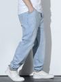 Manfinity Homme Men's Plus Size Light Blue Distressed Jeans With Cuffed Ankles