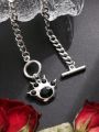 Grunge Punk 1pc Punk Style Black Cat Paw With Rhinestone Pendant Necklace