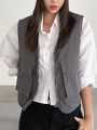 DAZY Flap Pocket Zipper Vest Jacket Without Blouse