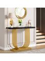 Tribesigns Modern Console Table with Gold Base, 39.4 Inch Faux Marble Veneer Entryway Table, Narrow Sofa Accent Table with Geometric Metal Legs for Living Room, Hallway