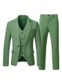 Men's Solid Color Suit Set, Including Jacket, Vest And Pants