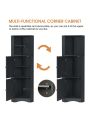 Tall Bathroom Corner Cabinet, Freestanding Storage Cabinet with Doors and Adjustable Shelves, MDF Board, Black