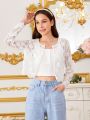 Teen Girl's Elegant Lace Trim Shell Edge Thin Jacket