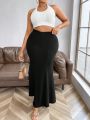 Women'S Plus Size Solid Color Vertical Criss Cross Hem Mermaid Skirt