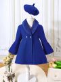 Young Girl Borg Collar Flounce Sleeve Overcoat With Hat
