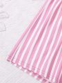 SHEIN Teen Girls' Letter Print Cami Top & Striped Shorts Homewear Set