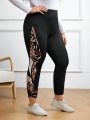 EMERY ROSE Women's Plus Size Graphic Printed Knitted High Waist Leggings Pants