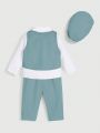 SHEIN Baby Boy Bow Front Shirt & Pants & Hat & Vest Blazer
