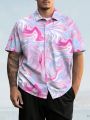 Manfinity Men'S Plus Size Marble Printed Short Sleeve Shirt