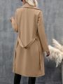 Women's Solid Color Double-breasted Trench Coat With Waist Belt