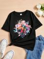 Female Teenagers Casual Floral Pattern Short-sleeved T-shirt Suitable For Summer
