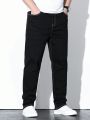 Men's Plus Size Solid Color Denim Jeans With Slanted Pockets