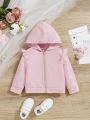 SHEIN Baby Girl Casual Pink Ruffle Trimmed Long-Sleeve Hooded Wind Jacket