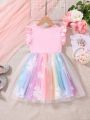 SHEIN Kids QTFun Toddler Girls' Cute Dreamy Mesh Bubble Dress