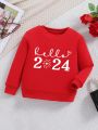 Girls' Slogan Print Round Neck Long Sleeve Sweatshirt