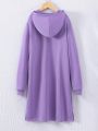 Teenage Girls' Solid Color Knee Length Hooded Sweater Dress For Autumn And Winter