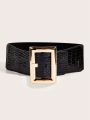 Round Ring & Rhinestone Decoration Elastic Waist Belt, All-match Accessory For Four Seasons