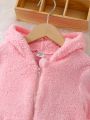 SHEIN Kids EVRYDAY Girls' Hooded Zip-up Plush Jacket For Toddler